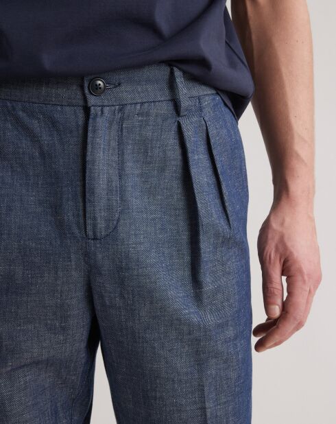Pantalon carotte stretch en Coton & Lin bleu 